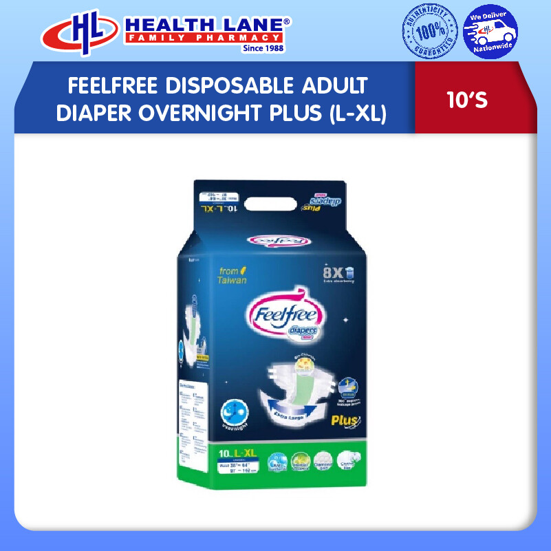 FEELFREE DISPOSABLE ADULT DIAPER OVERNIGHT PLUS (10'S) (L-XL) (1 BOX - 6 PACKS)